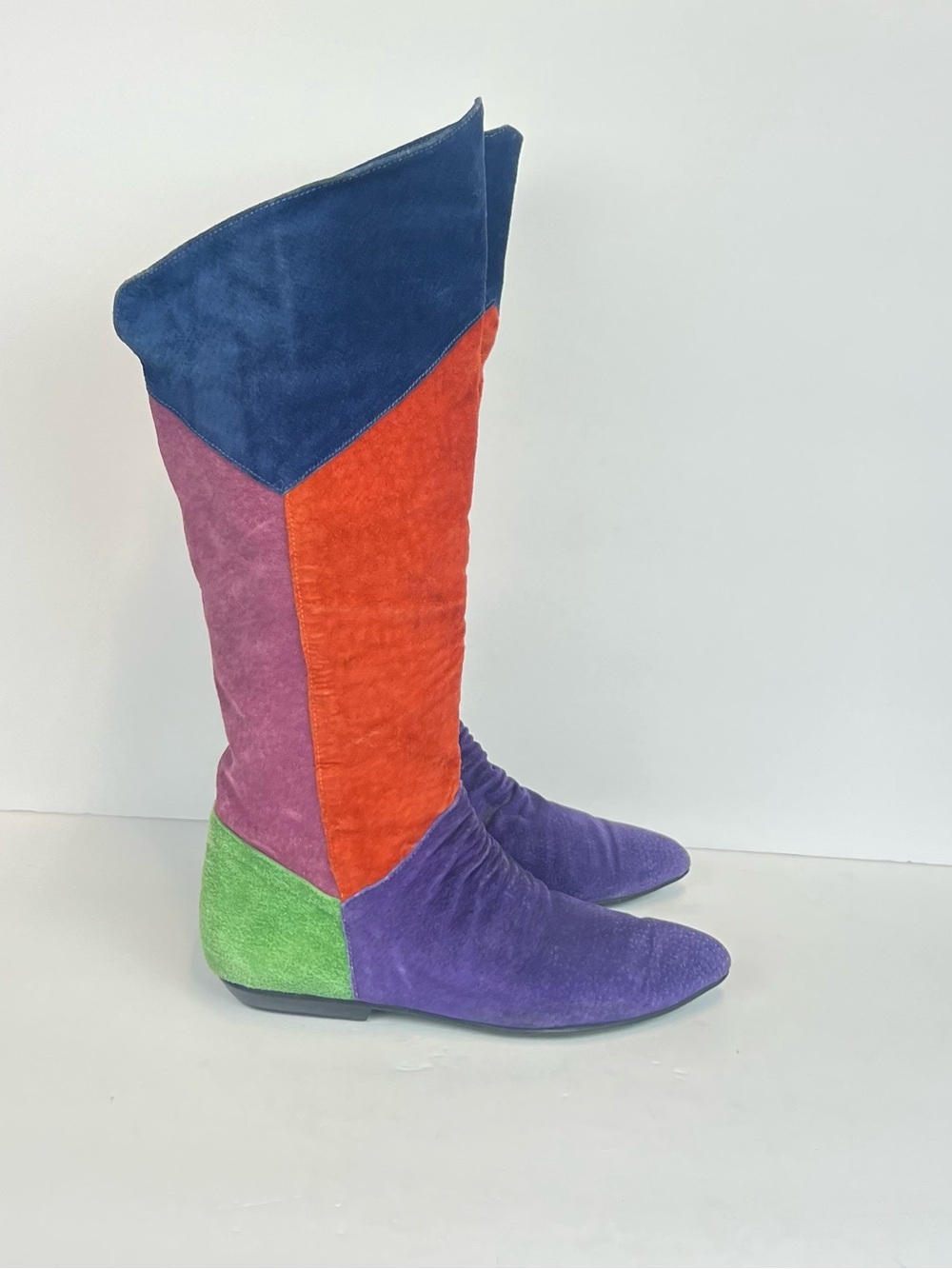 Multi-Color Suede Knee-High Women's Boots - Vibrant Colorblock Style